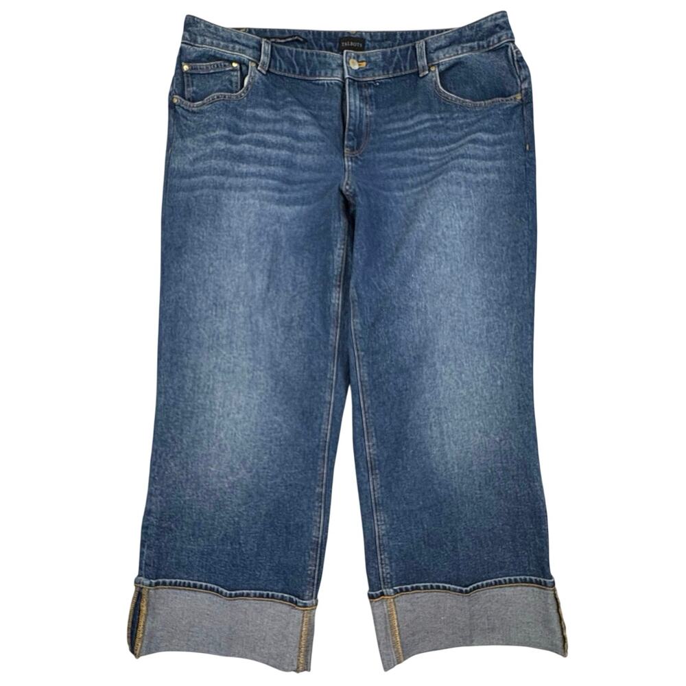 Talbots Straight Ankle Cuff Jeans Women's 14W Med Blue Denim